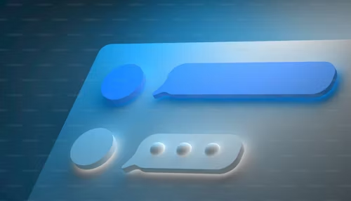 A blue circle with chat and white circle with typing status