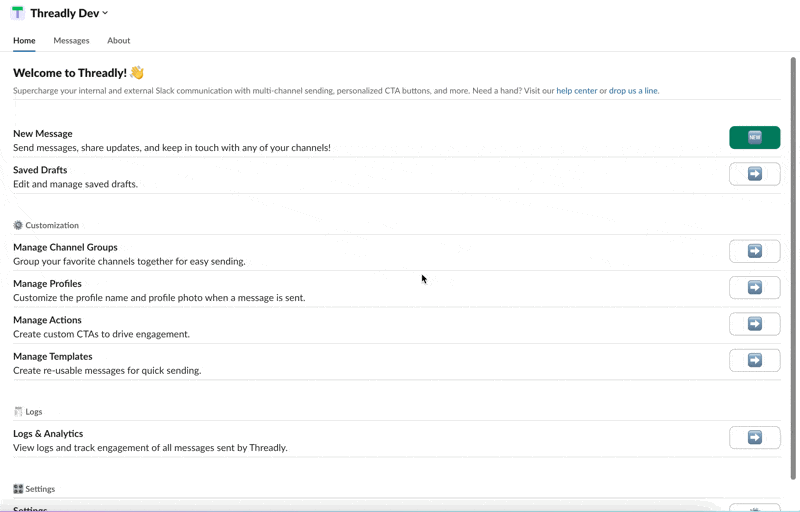 channel grouping assistant in threadly app for slack