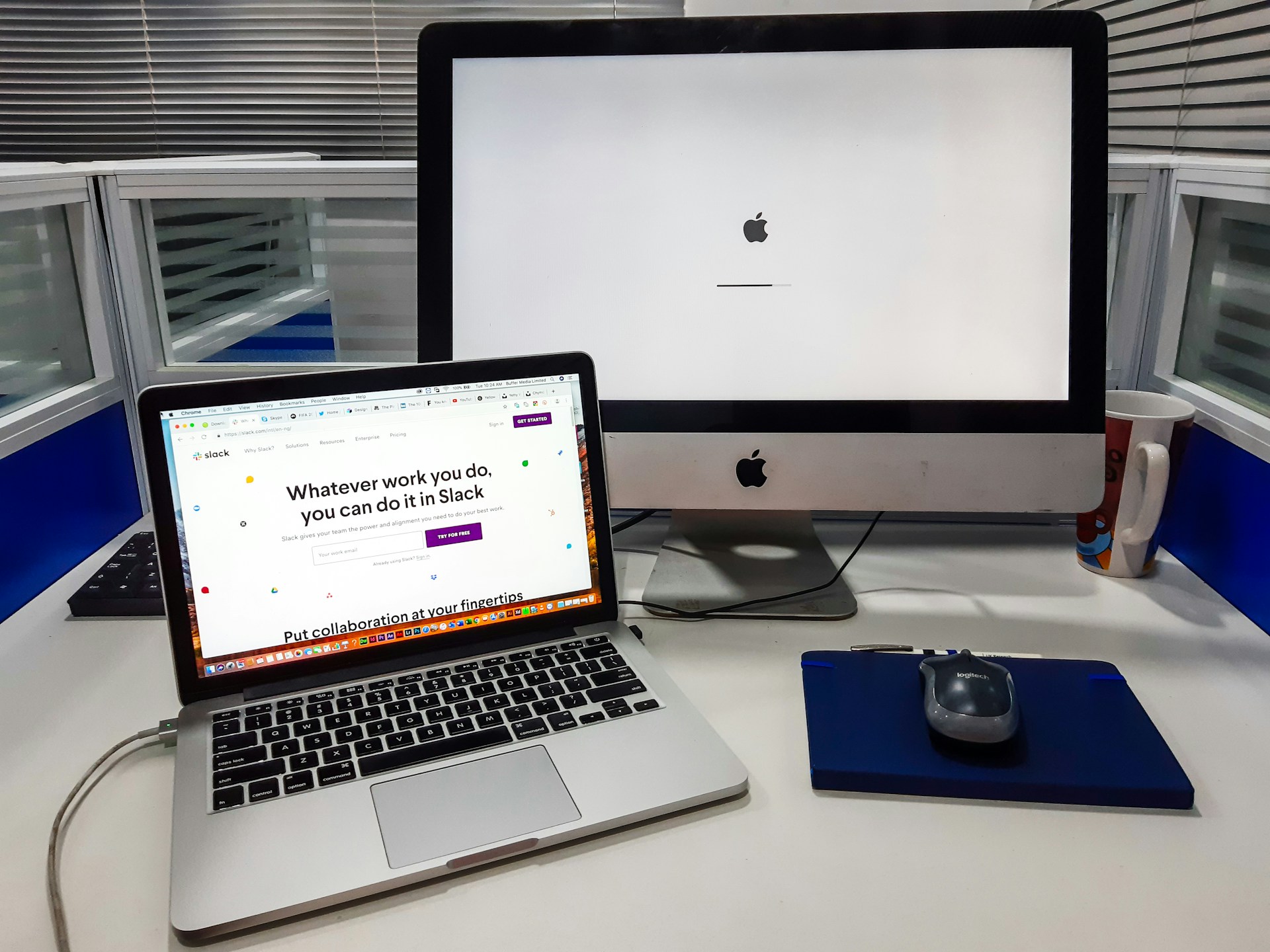 A laptop and a monitor