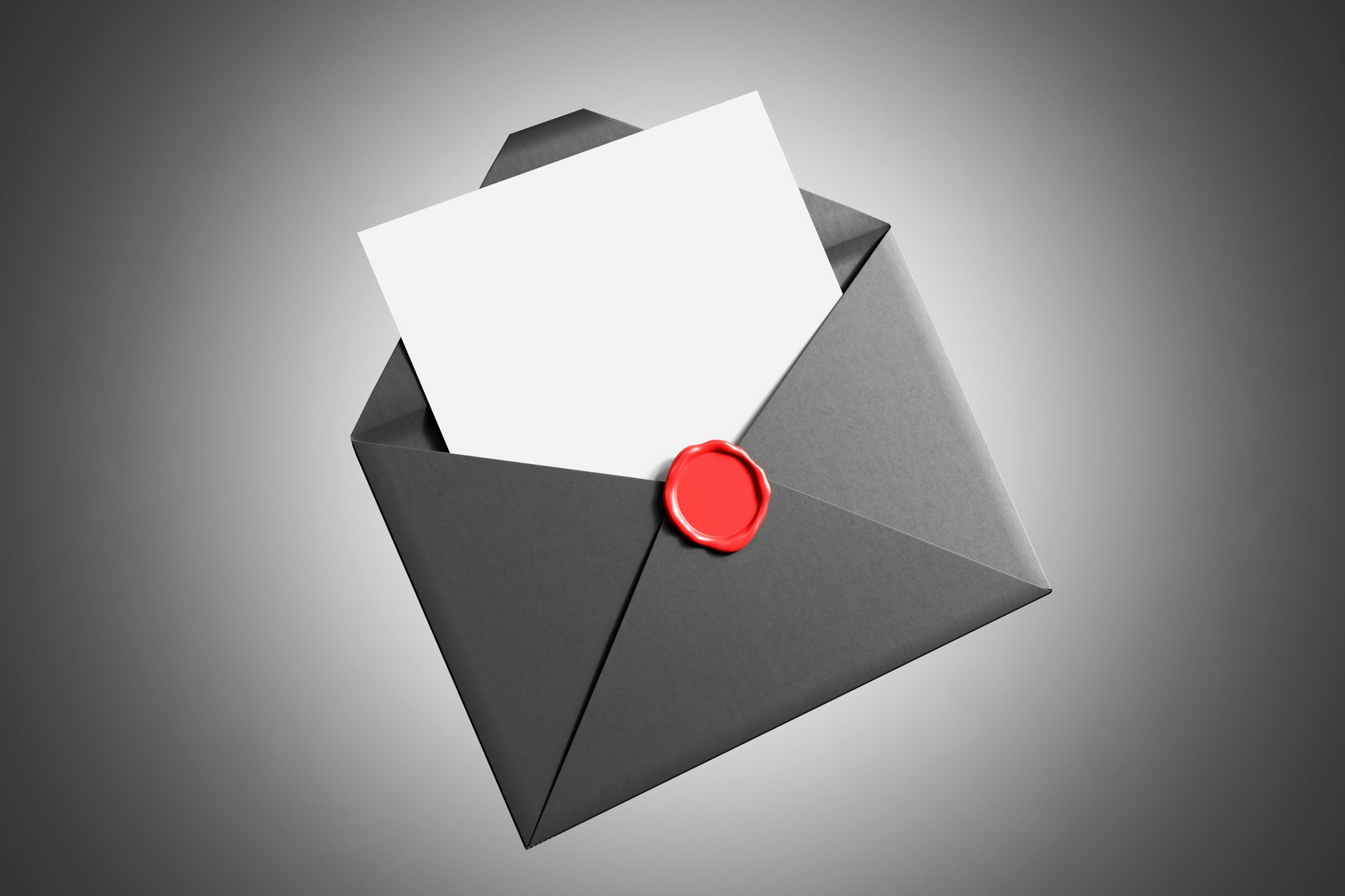 Open gray envelope with blank paper