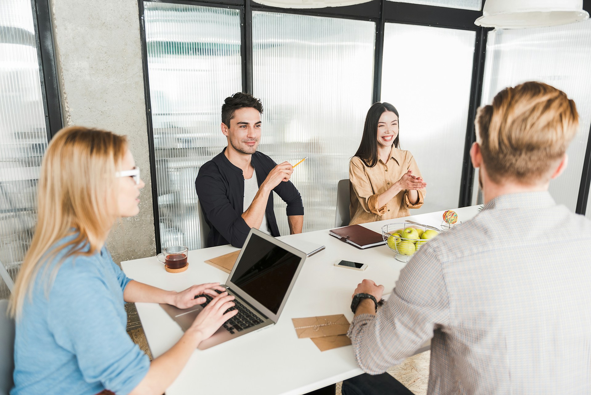 Office workers talking
