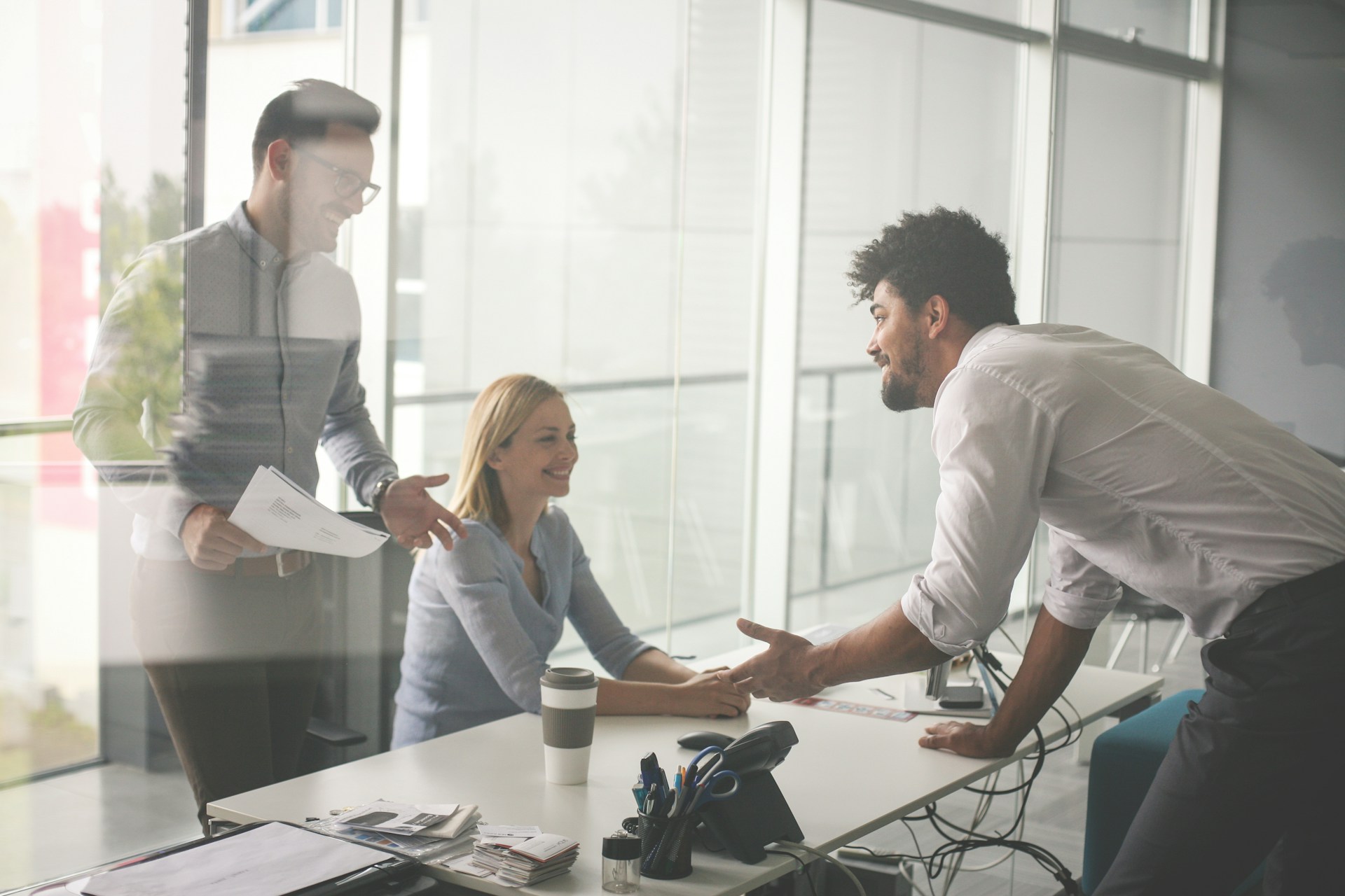 Employees talking to each other