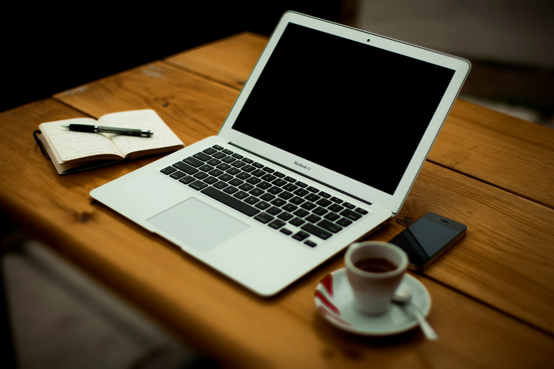 Macbook on a wooden table