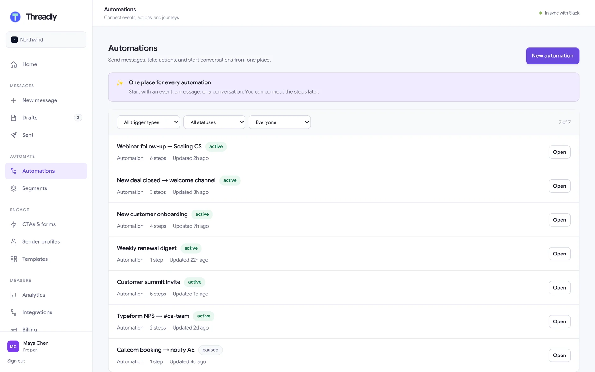 Automations list
