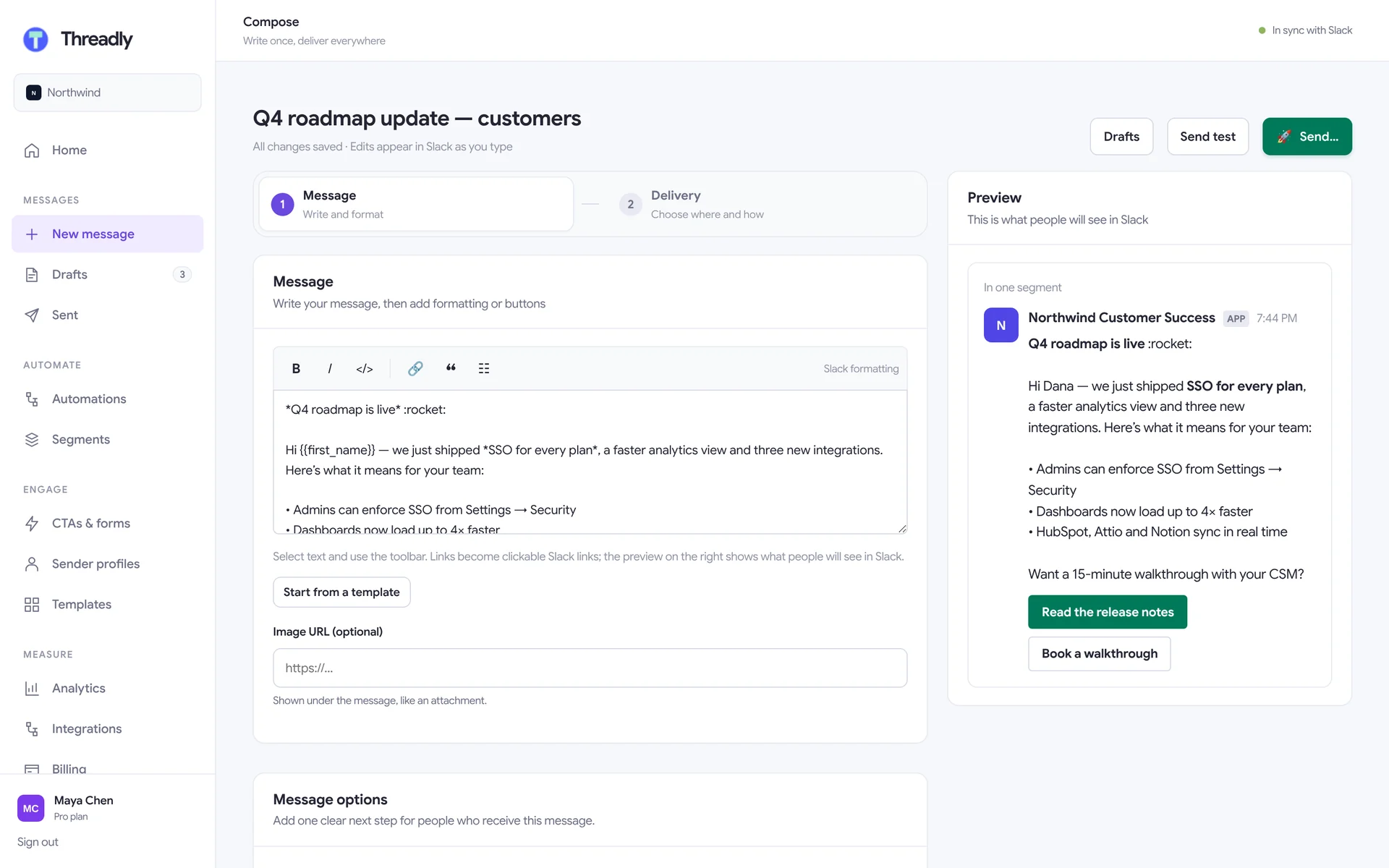 Threadly composer with Slack preview