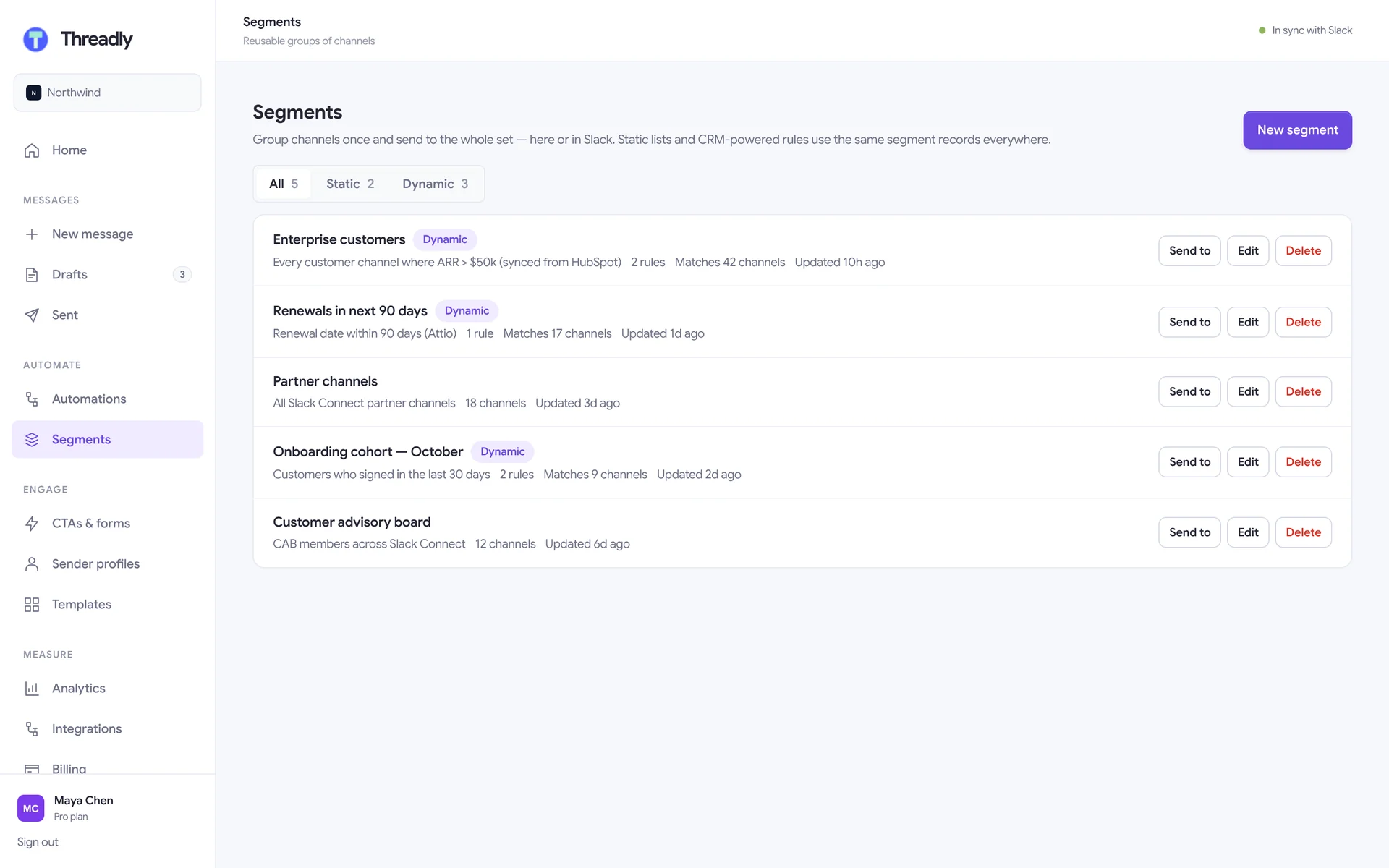 Segments list